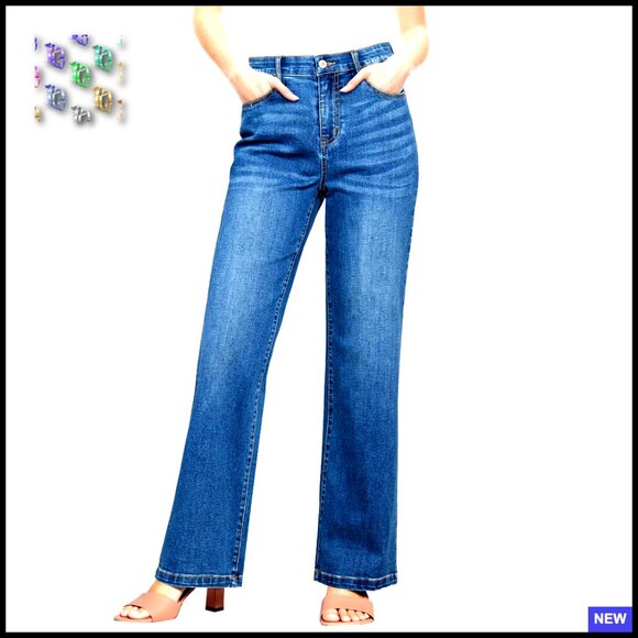 Wide Leg Jeans High Waisted Tummy Control Stretchy Straight Leg Elastic Waist